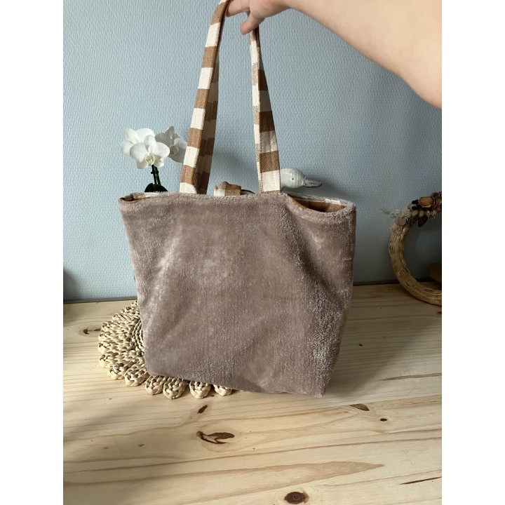 Tote Bag Doudou Automne/Hivers- Sac Doux et Confortable avec Noeud et Doublure à Carreaux