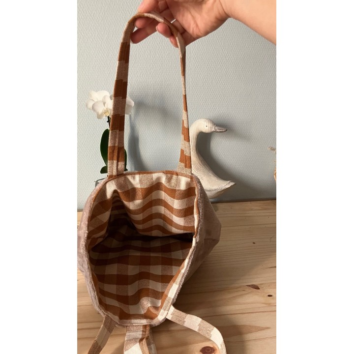Tote Bag Doudou Automne/Hivers- Sac Doux et Confortable avec Noeud et Doublure à Carreaux