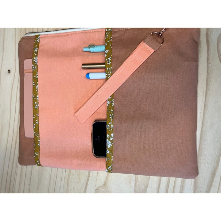 Pochette tablette molletonné avec zip doré- étui multifonctions 3 poches