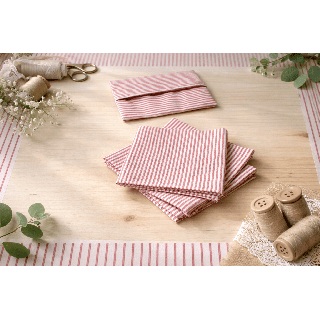 Mouchoirs en Tissu 30x30 cm Rayés Rouge – Lot de 3 avec Pochette | Zéro Déchet