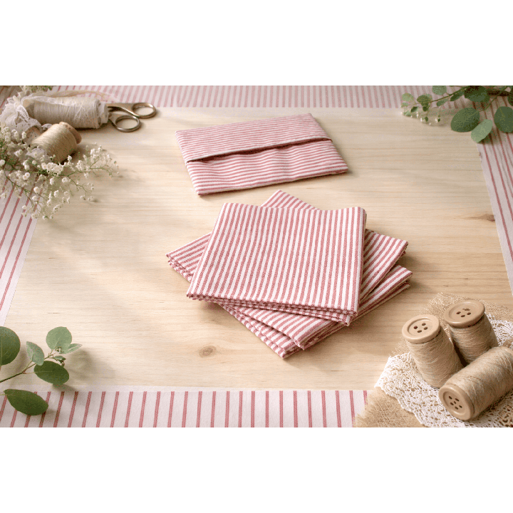 Mouchoirs en Tissu 30x30 cm Rayés Rouge – Lot de 3 avec Pochette | Zéro Déchet