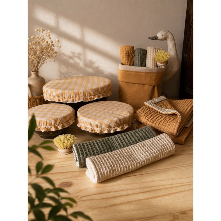 Kit cuisine zéro déchet fait main-Charlotte, torchons & accessoires durables