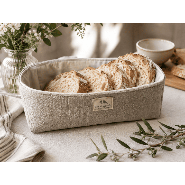 Panier à pain en lin naturel artisanal 22 x 10 x 7 cm | Lisababeth