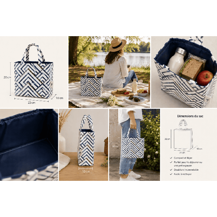 Sac repas en coton - Le Cabas Nomade | Doublure imperméable