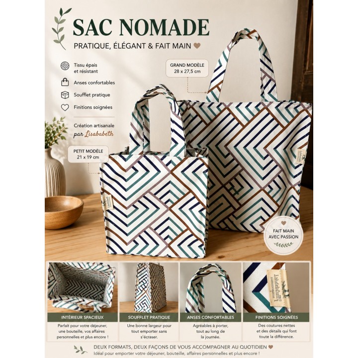 Sac repas en coton - Le Cabas Nomade | Doublure imperméable