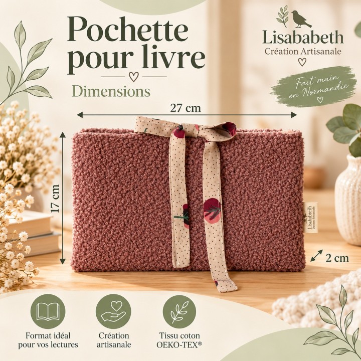 Pochette à livre en tissu bouclette artisanale/ Lisababeth