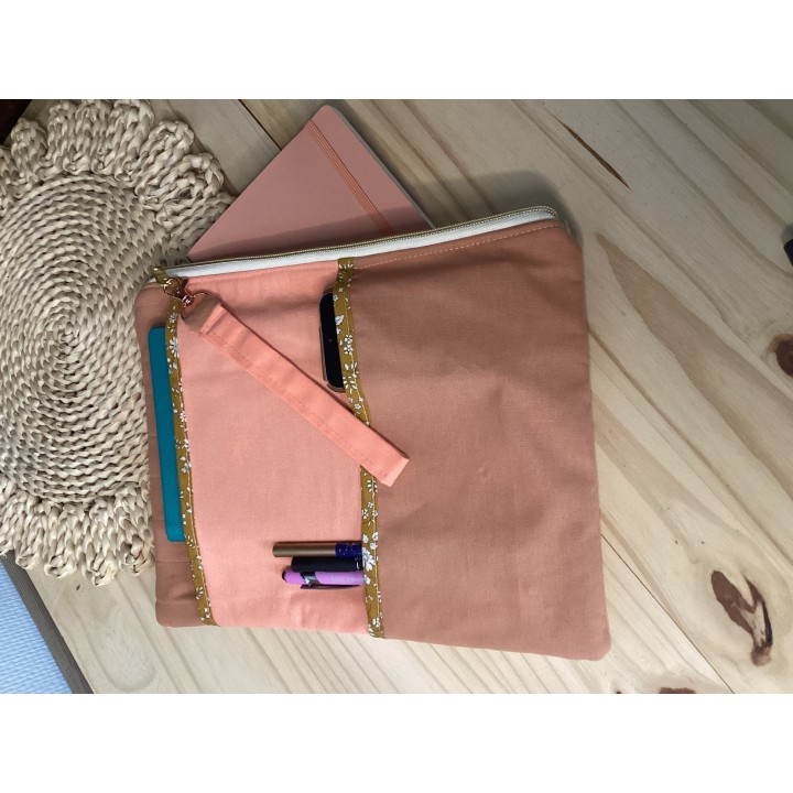 Pochette tablette molletonné avec zip doré- étui multifonctions 3 poches